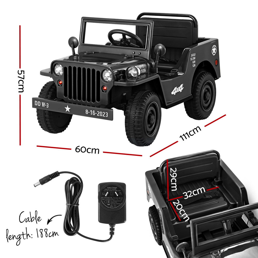 Rigo Ride On Car Jeep Electric Military 12V - Black | Vehicles | Baby Bunting AU