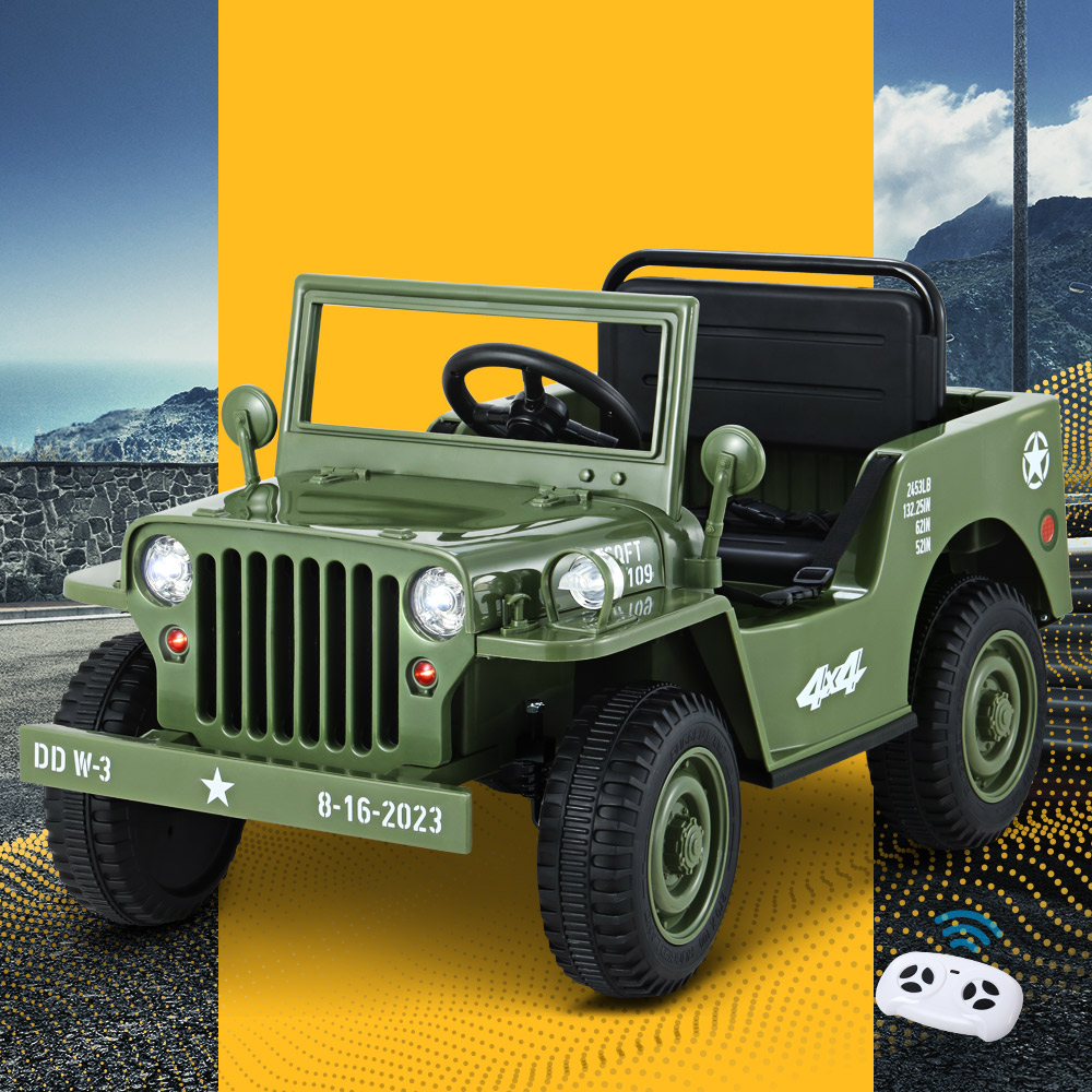 Rigo Ride On Car Jeep Electric Military 12V Olive Vehicles Baby