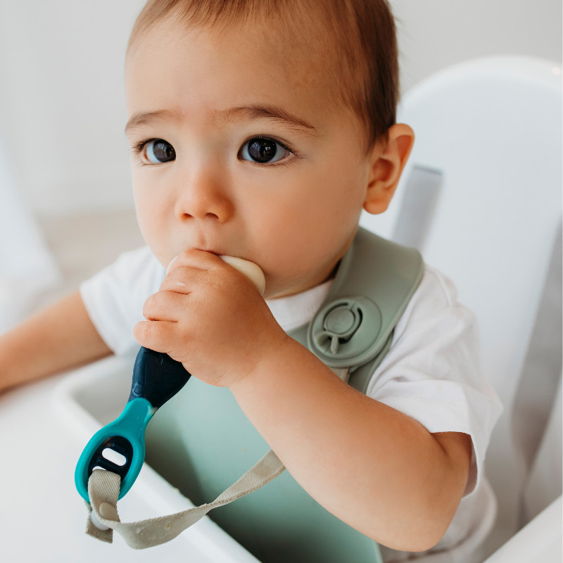 Gigi Toddler Kit 2pc Sage Silicone Bib + Sage Accessory Teether