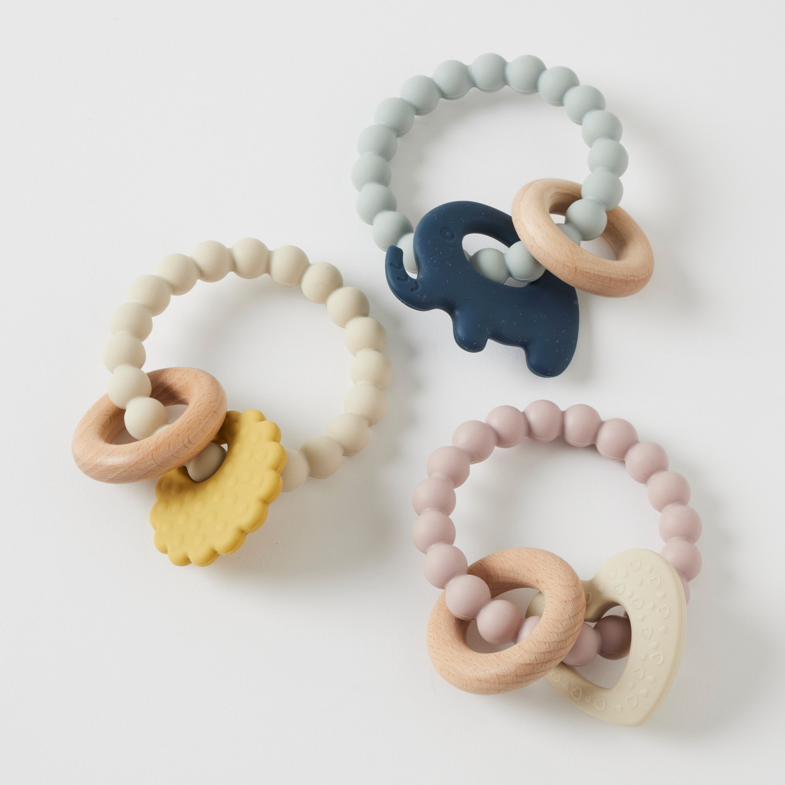 Nordic Kids Mika Silicone & Wood Teether Baby Teething Toy Assorted (2