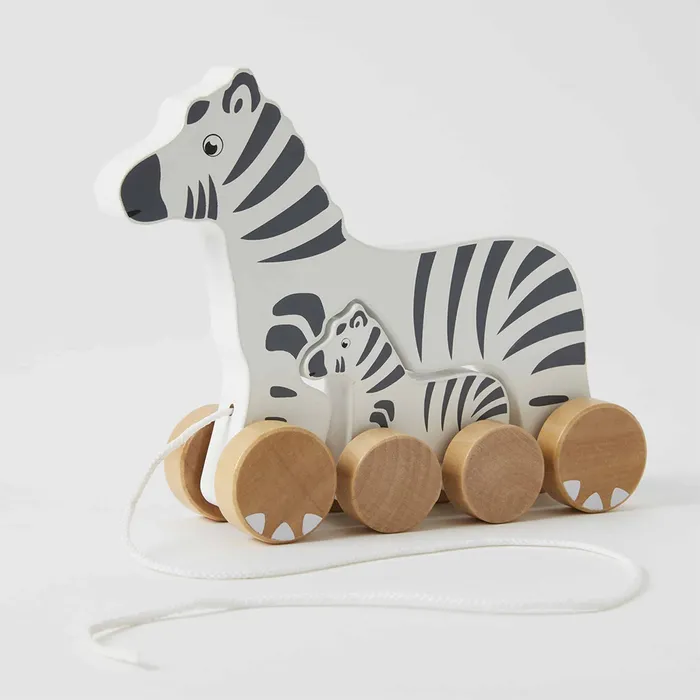 Zookabee Wooden Zebra & Baby Interactive Kids Pull Along Play Toy Set