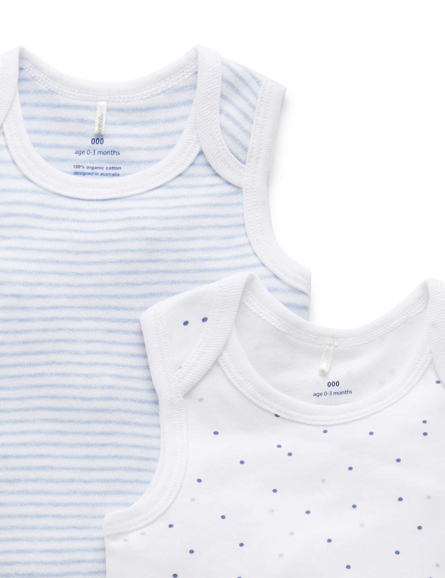 Purebaby Singlet Bodysuit Pale Blue 2 Pack Singlets Baby Bunting AU