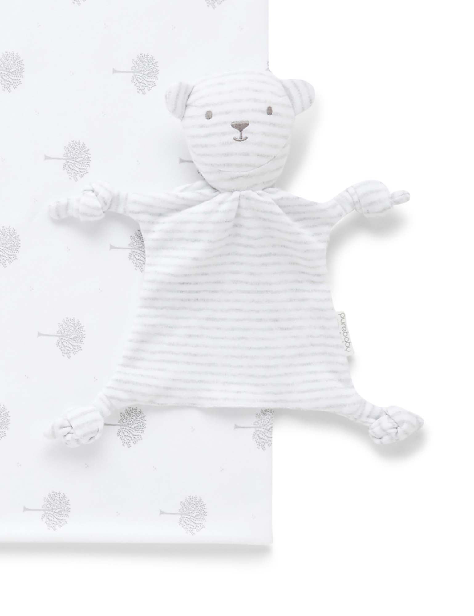 Purebaby Bunny Rug & Snookie Pack Pale Grey Tree Wraps Baby Bunting AU