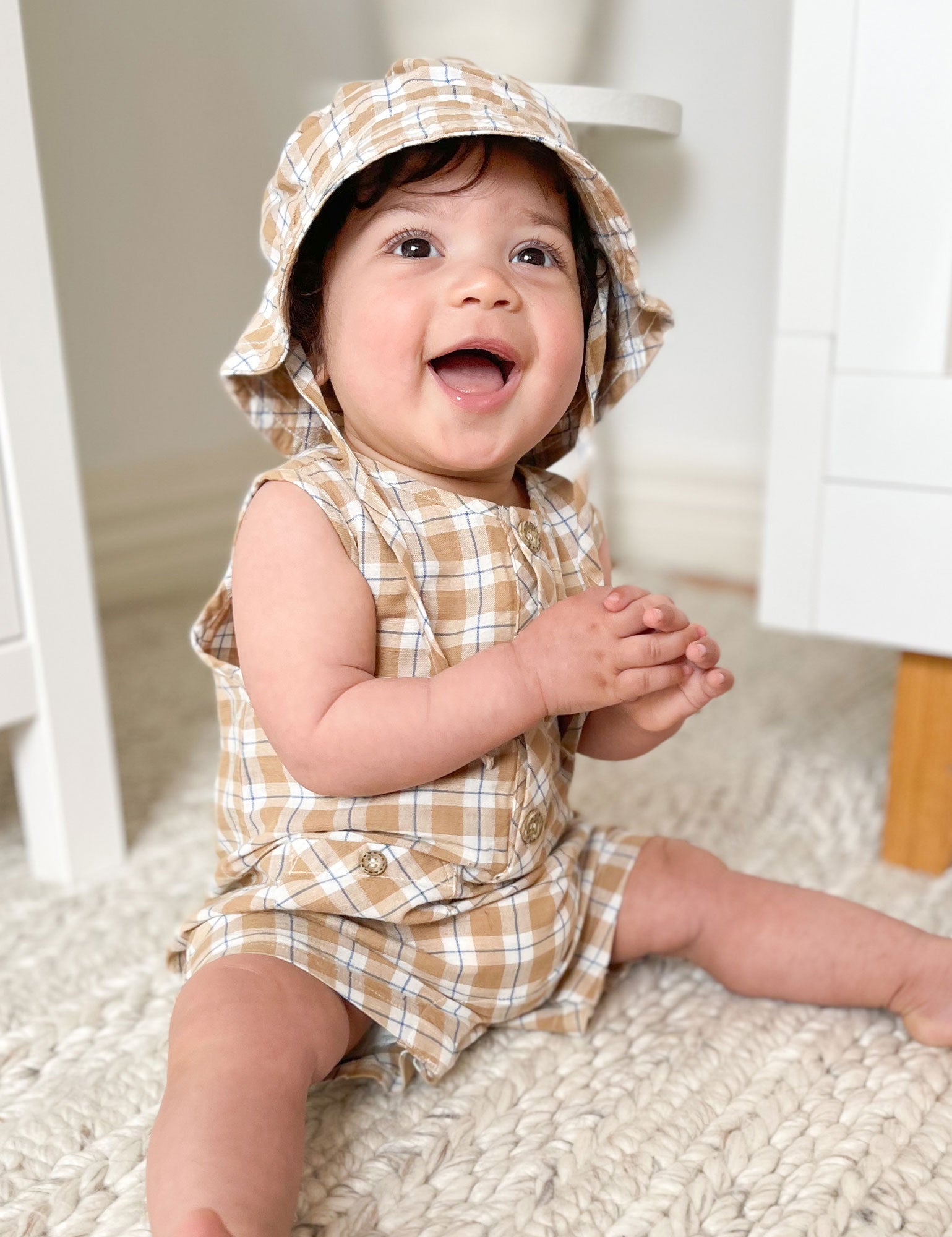 Purebaby Check Romper Argan Check Baby Onesies Baby Bunting AU