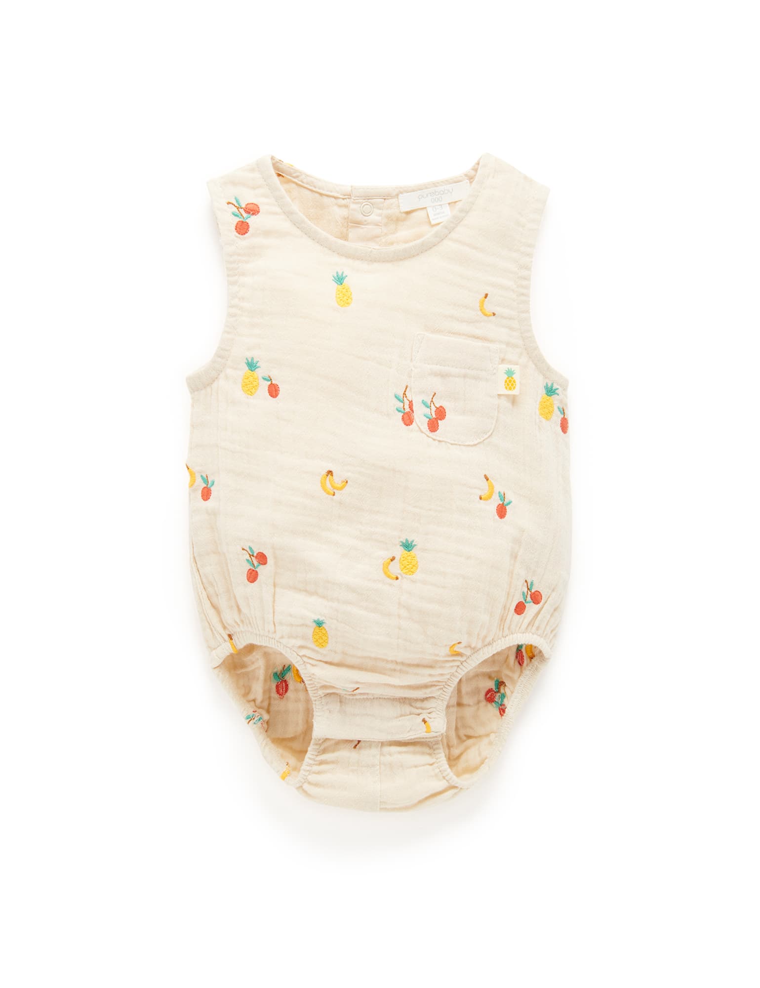 Purebaby Crinkle Bodysuit Fruits Broderie | Baby Onesies | Baby Bunting AU