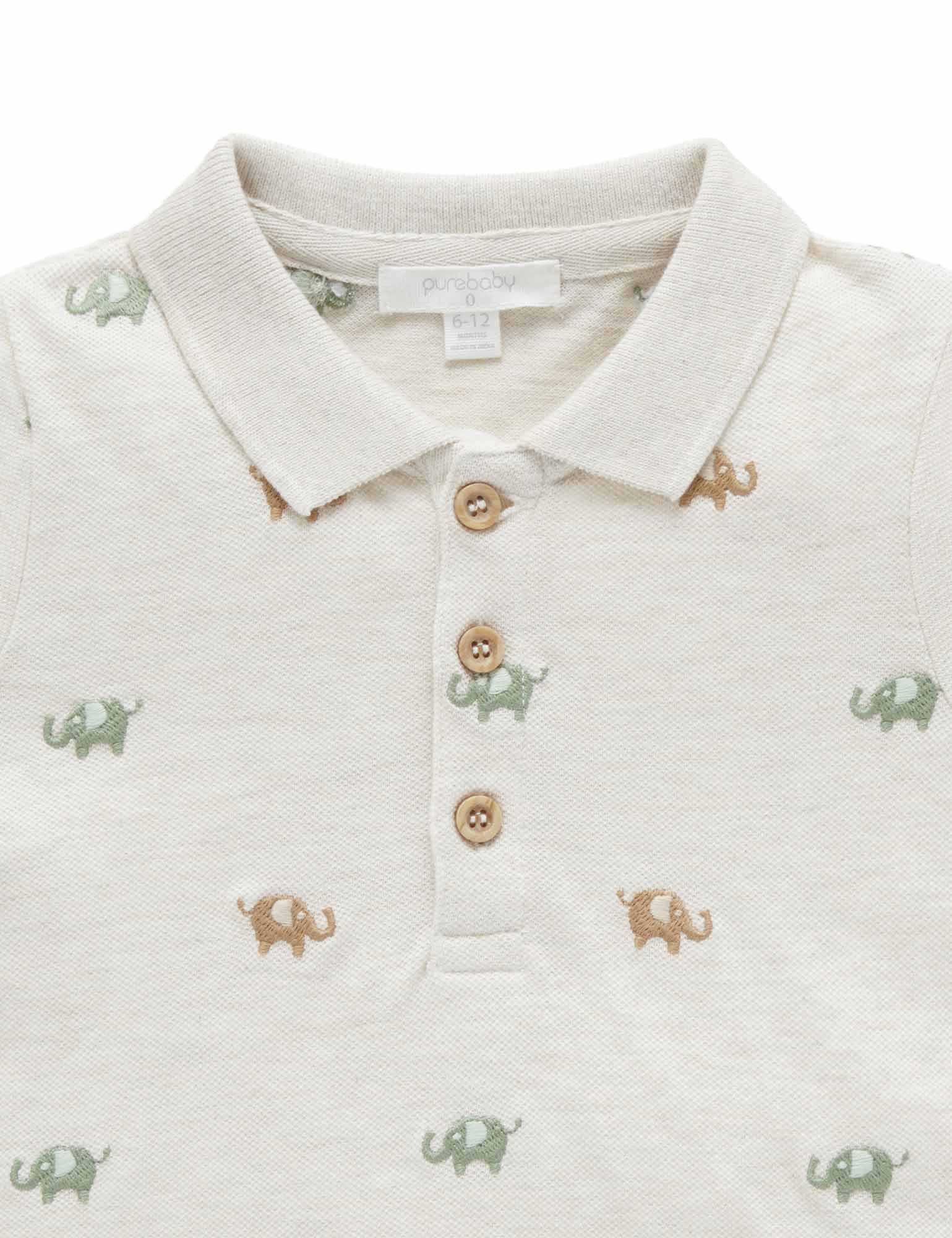 Purebaby Elephant Polo Shirt Safari Elephant Broderie | Baby Bunting AU