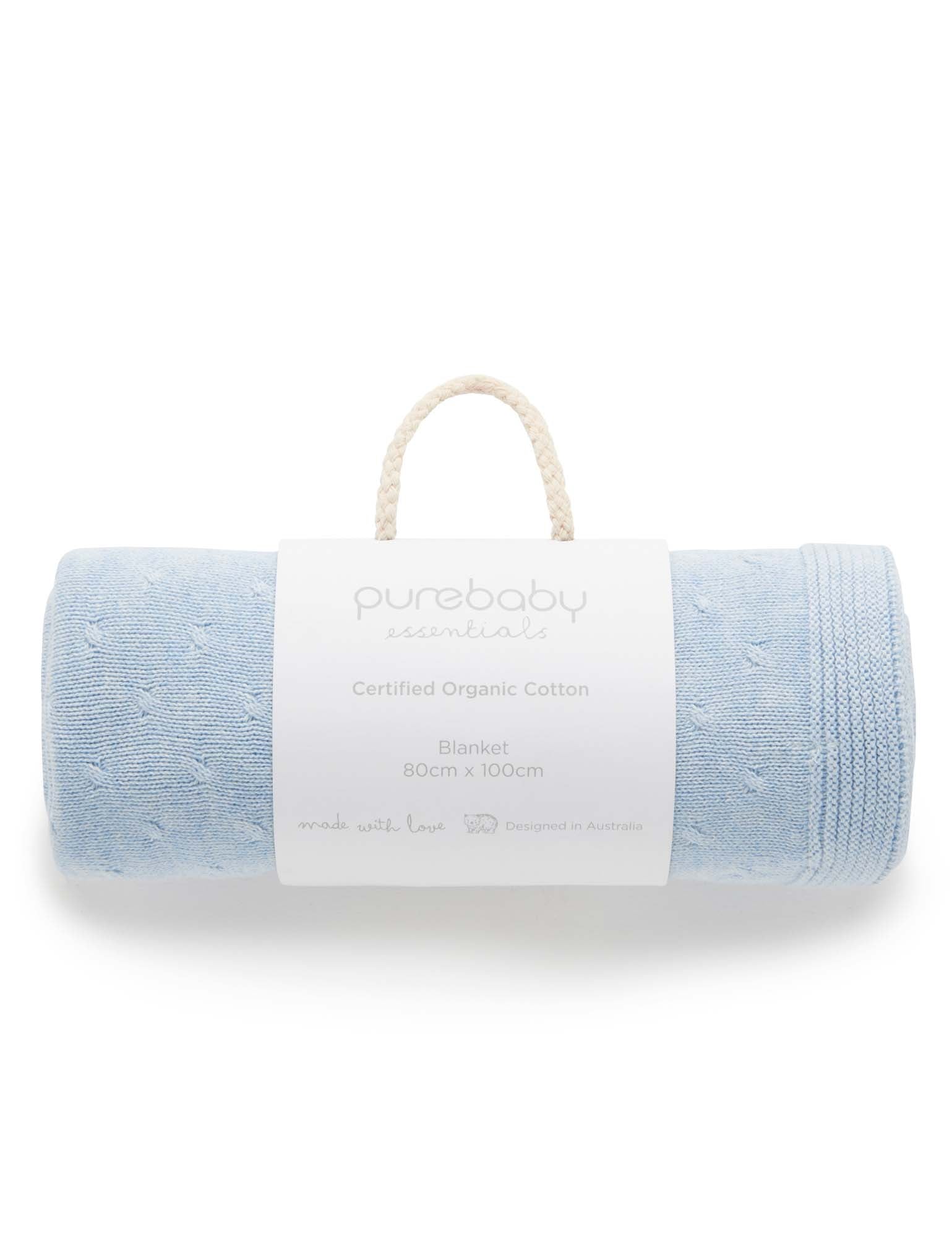 Purebaby Essentials Blanket Pale Blue Melange Cot Baby Bunting AU