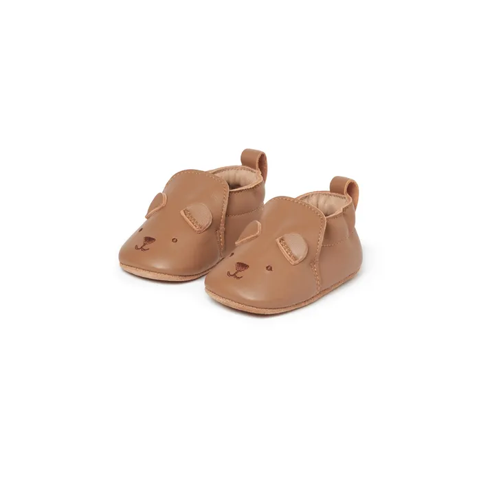 Purebaby Leather Pull On Slipper Tan Bear