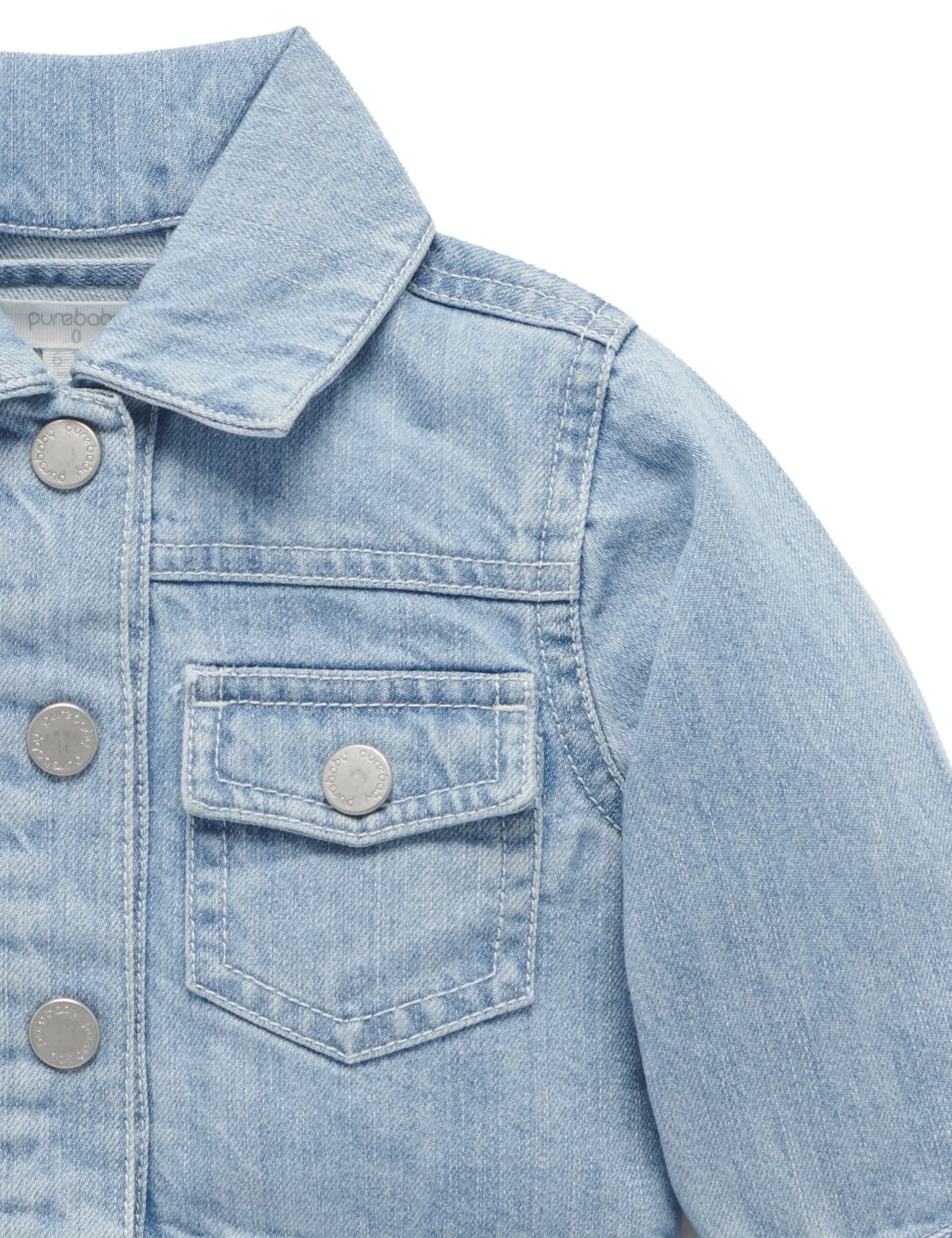 Purebaby Cropped Denim Jacket Faded Denim | Baby Tops | Baby Bunting AU
