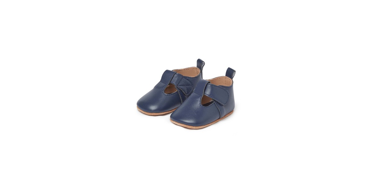 Purebaby Leather T-Bar Navy | Baby Bunting AU