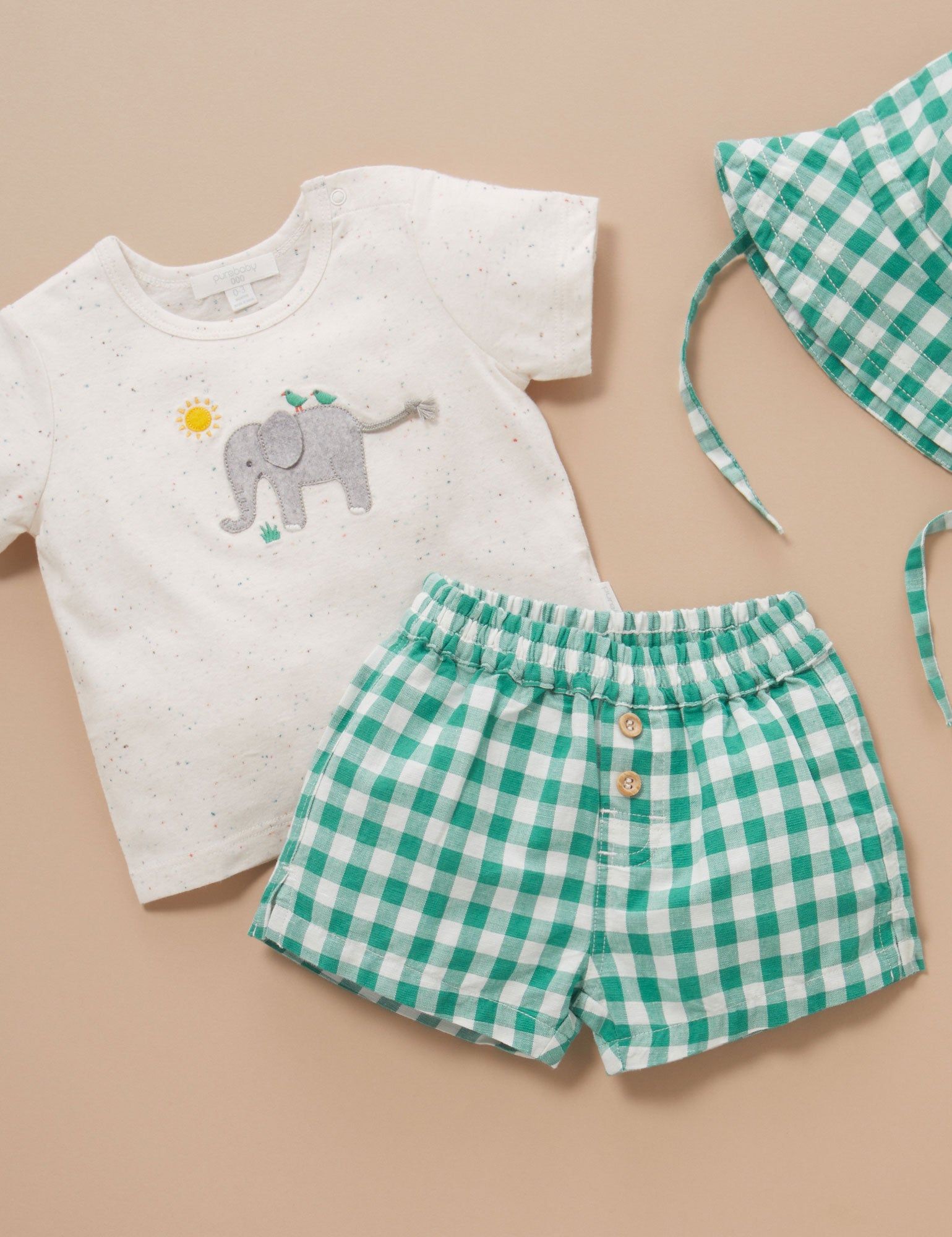 Purebaby Tee And Short Set Palm Gingham | Baby Clothes Sets | Baby ...
