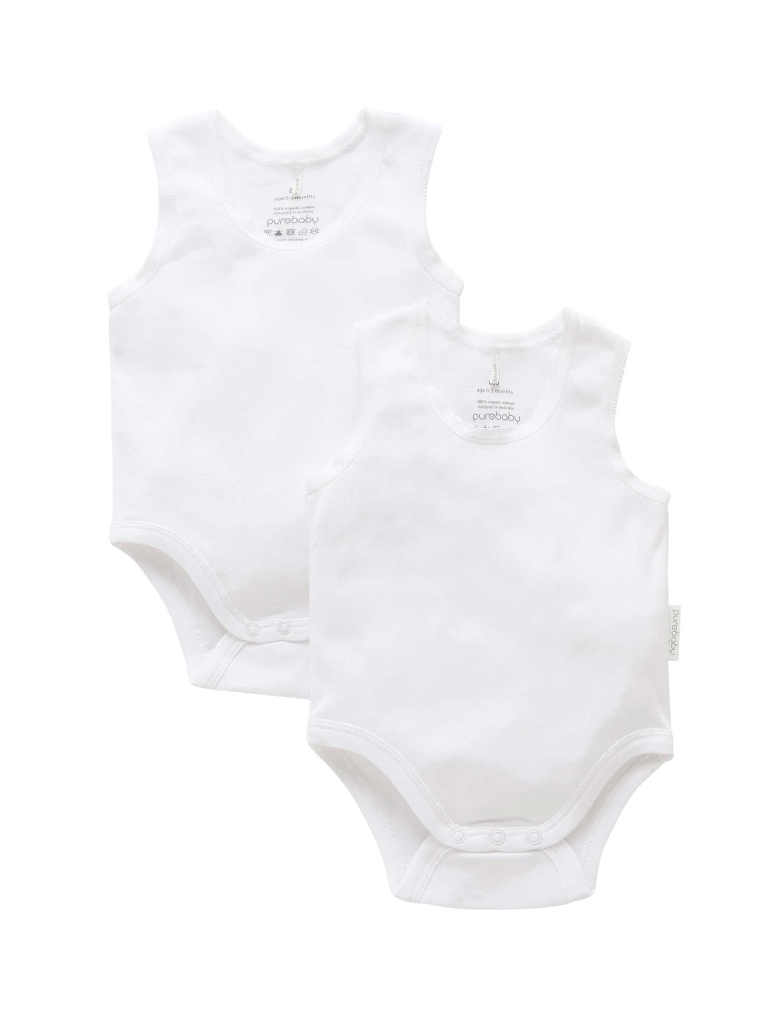 Purebaby Rib Bodysuit 2 Pack White Bodysuits Baby Bunting AU