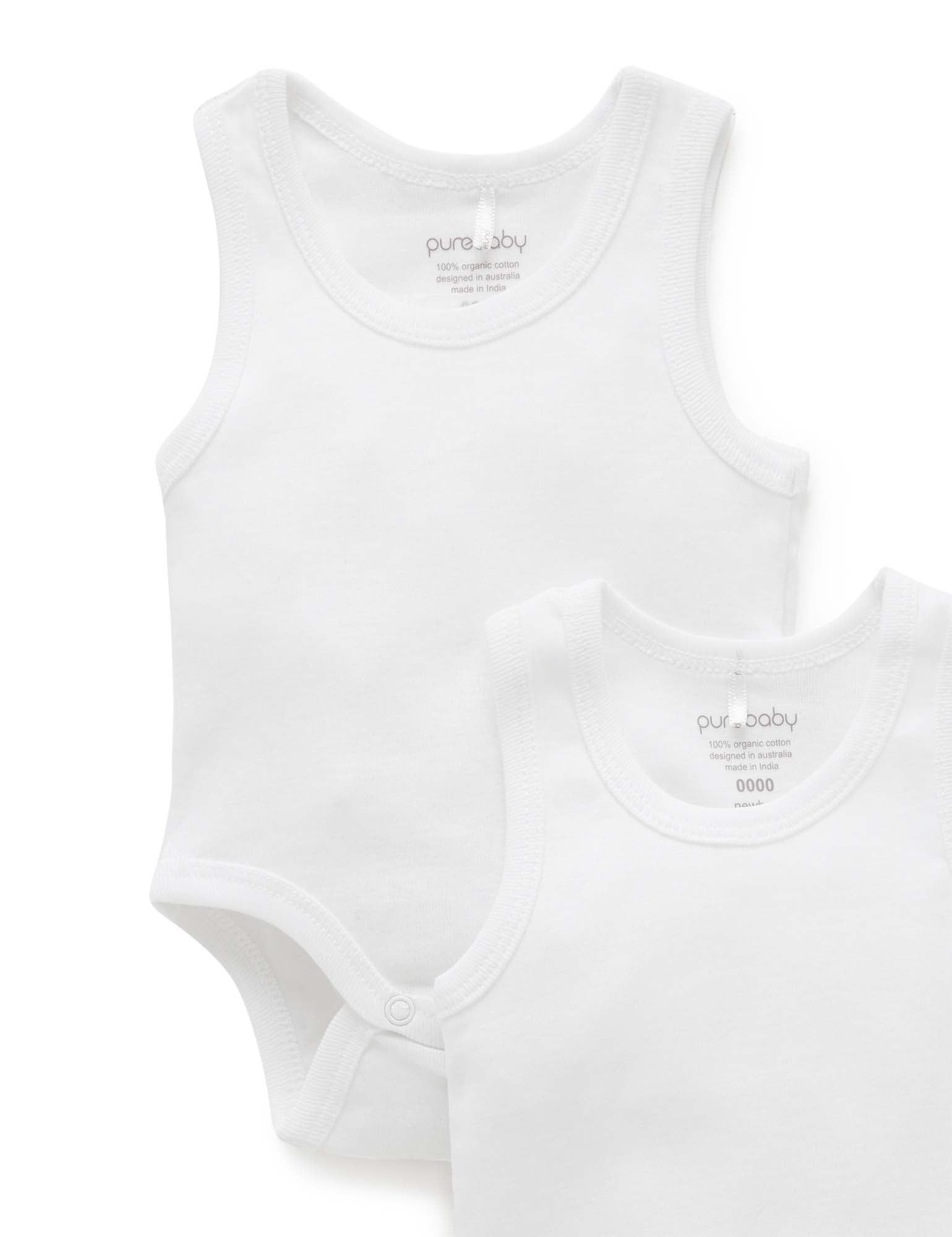 Purebaby Rib Bodysuit 2 Pack White Bodysuits Baby Bunting AU