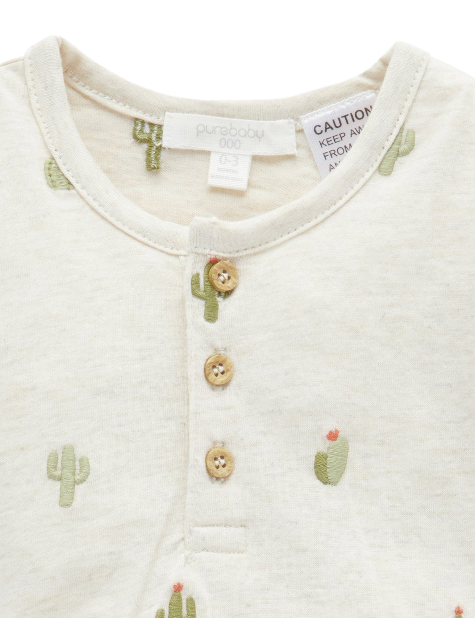 Purebaby Embroidered Bodysuit Oat Cacti Broderie Bodysuits Baby