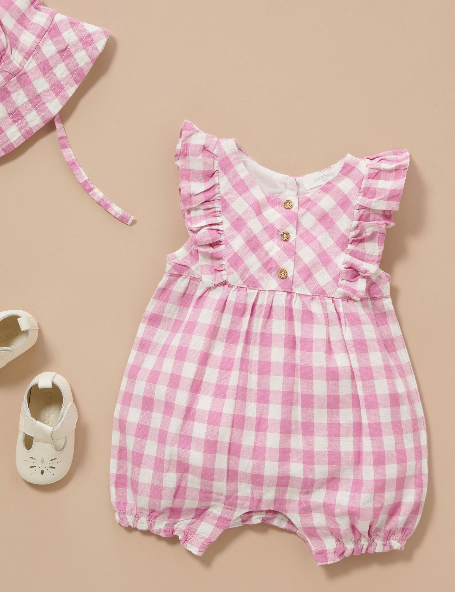 Purebaby Gingham Romper Fig Gingham Baby Onesies Baby Bunting AU