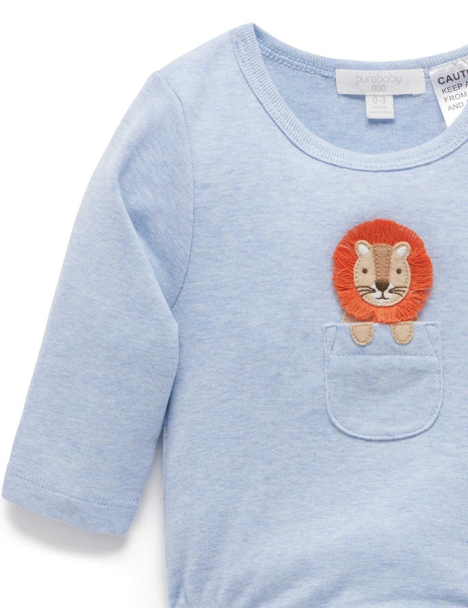 Purebaby Peekaboo L/S Bodysuit Sky Melange Bodysuits Baby Bunting AU