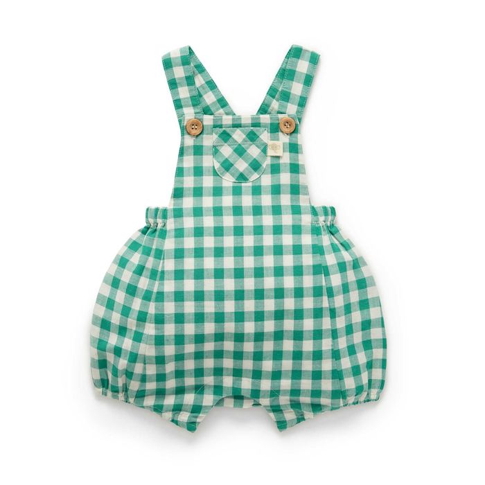 Purebaby Linen Blend Overall Palm Gingham, All in Ones