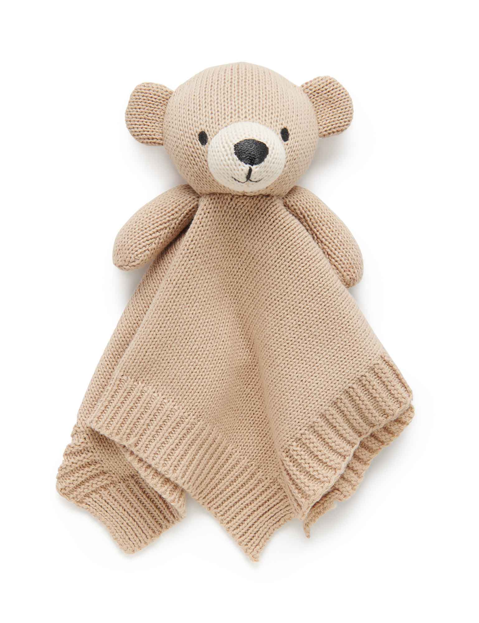 Purebaby Knitted Bear Comforter, Camel