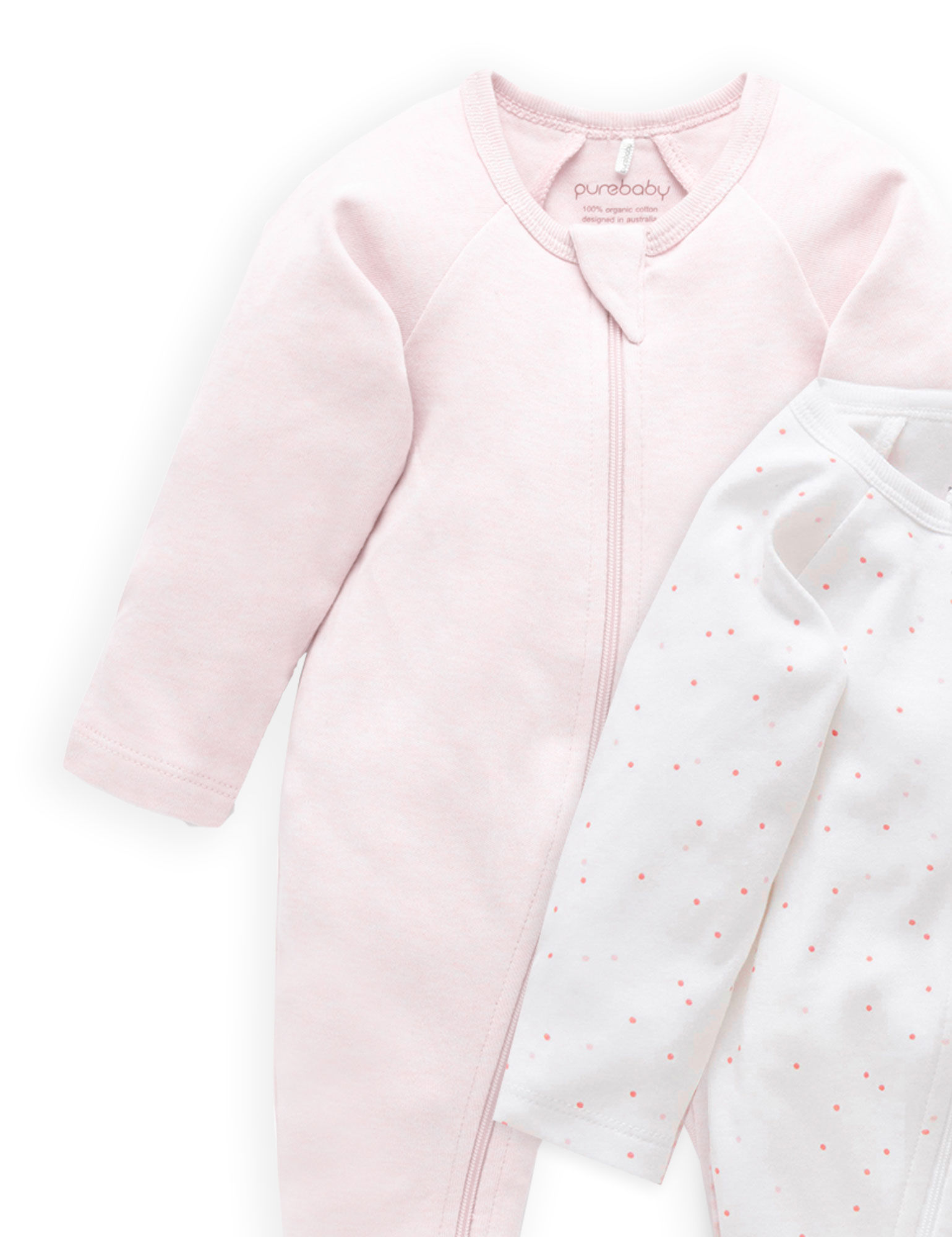 Purebaby Zip Growsuit Pale Pink Spot/ Soft Pink Mel - 2 Pack | Baby ...