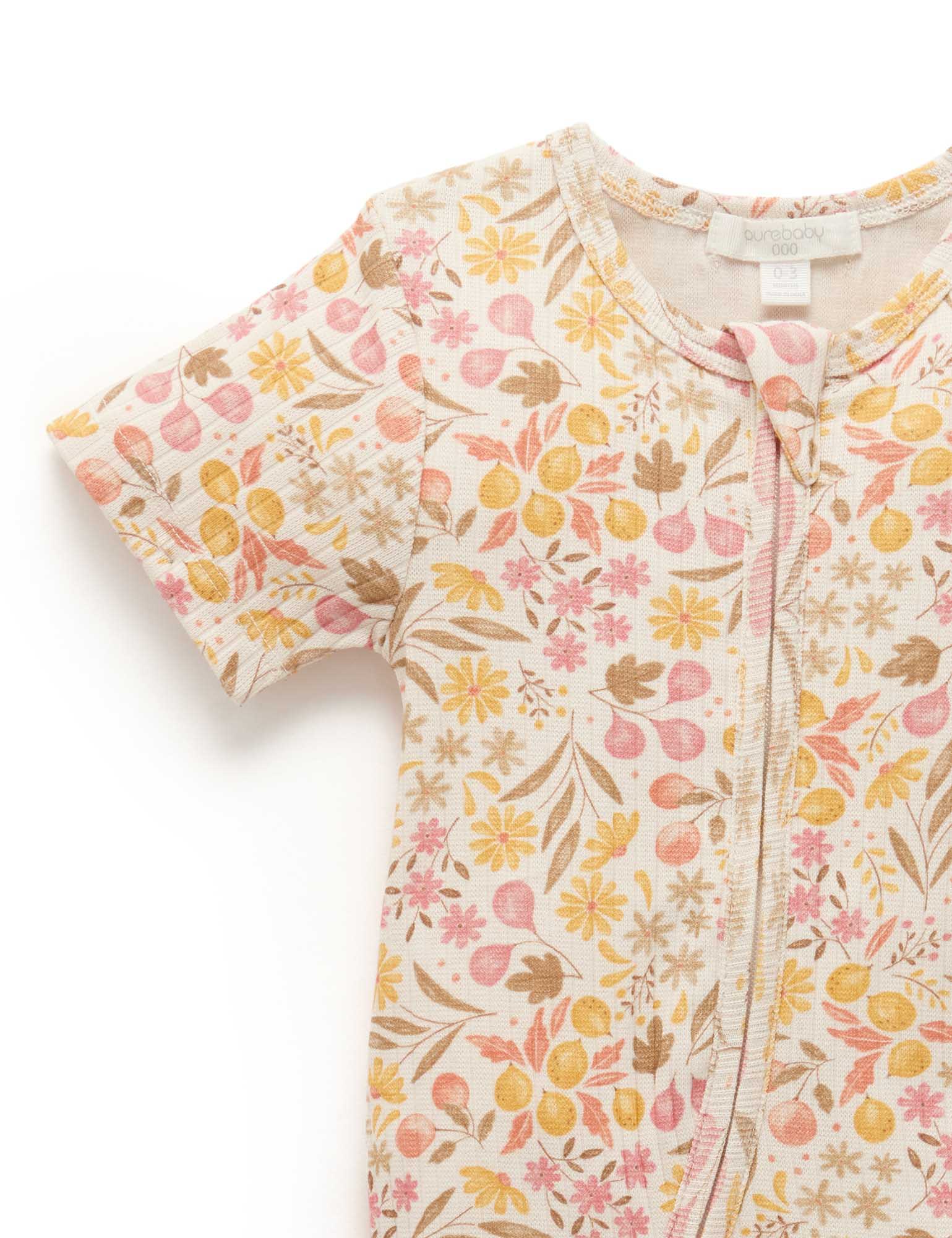 Purebaby Girls Rib Zip Growsuit Fruits & Flowers Print | Bodysuits ...