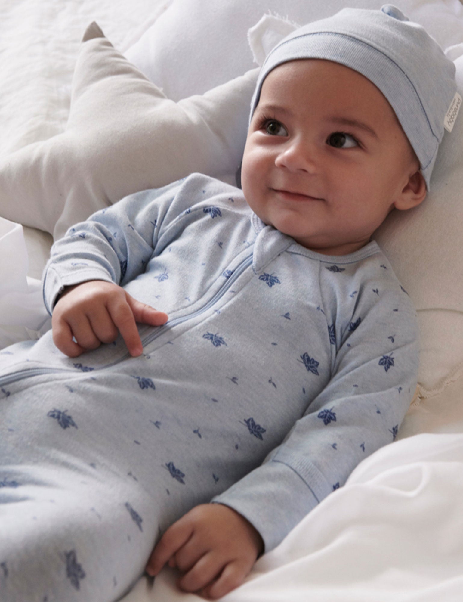 Purebaby Zip Growsuit Pale Blue Leaf Baby Onesies Baby Bunting AU