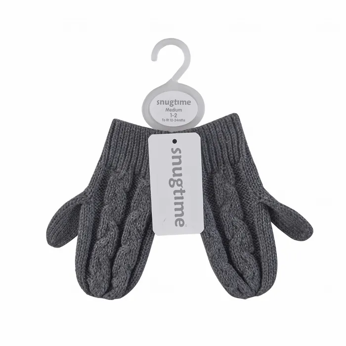 Snugtime Cottan Cable Knitted Mittens - Charcoal