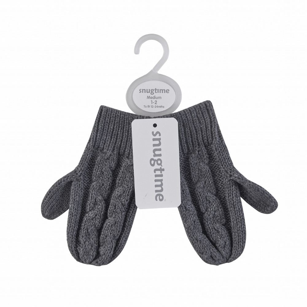 Snugtime Cottan Cable Knitted Mittens - Charcoal
