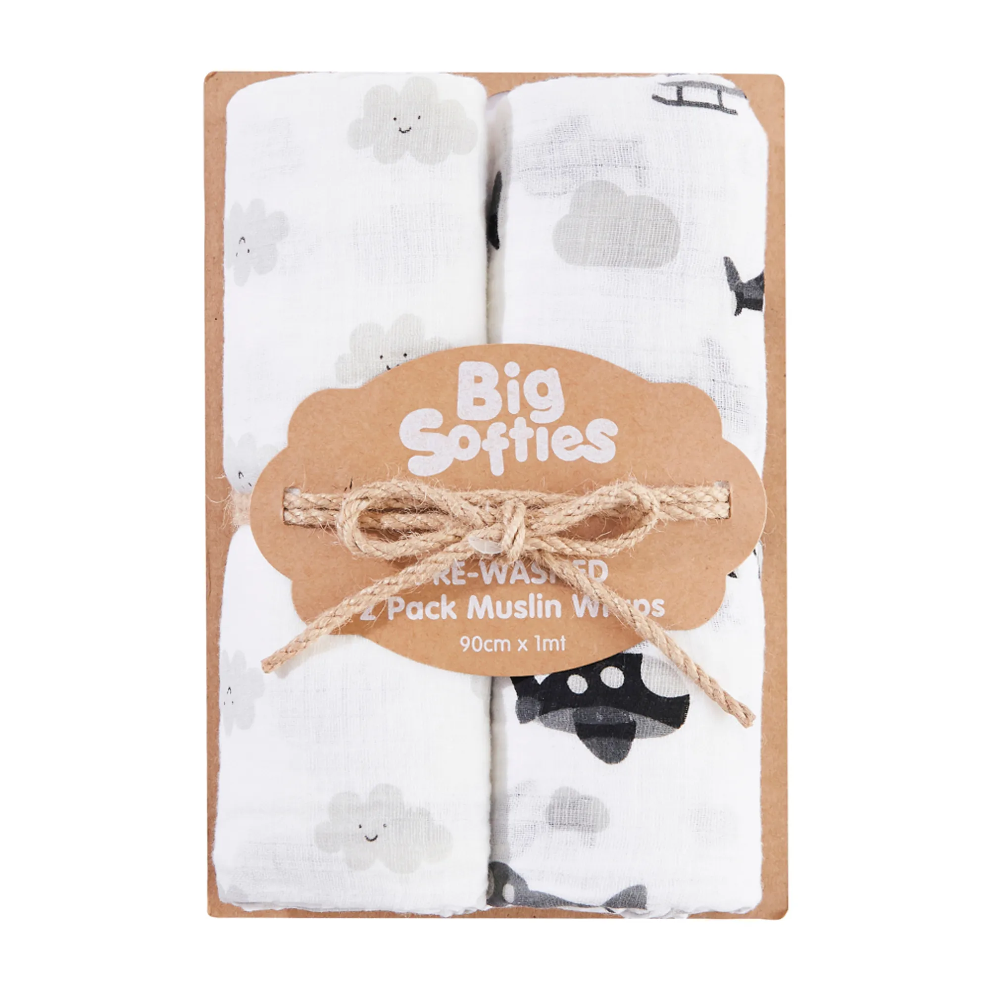 Big Softies Pre Washed Muslin Wrap - Cloud 2 Pack