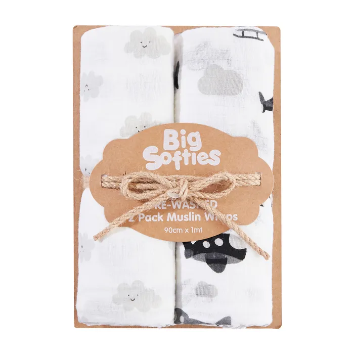 Big Softies Pre Washed Muslin Wrap - Cloud 2 Pack