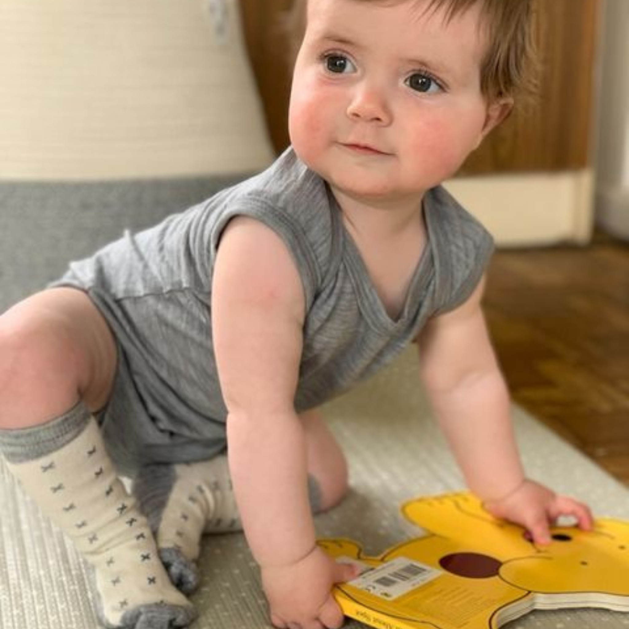 Sweet Cheeks Merino Baby Merino Wool Singlet Bodysuit Grey Marle