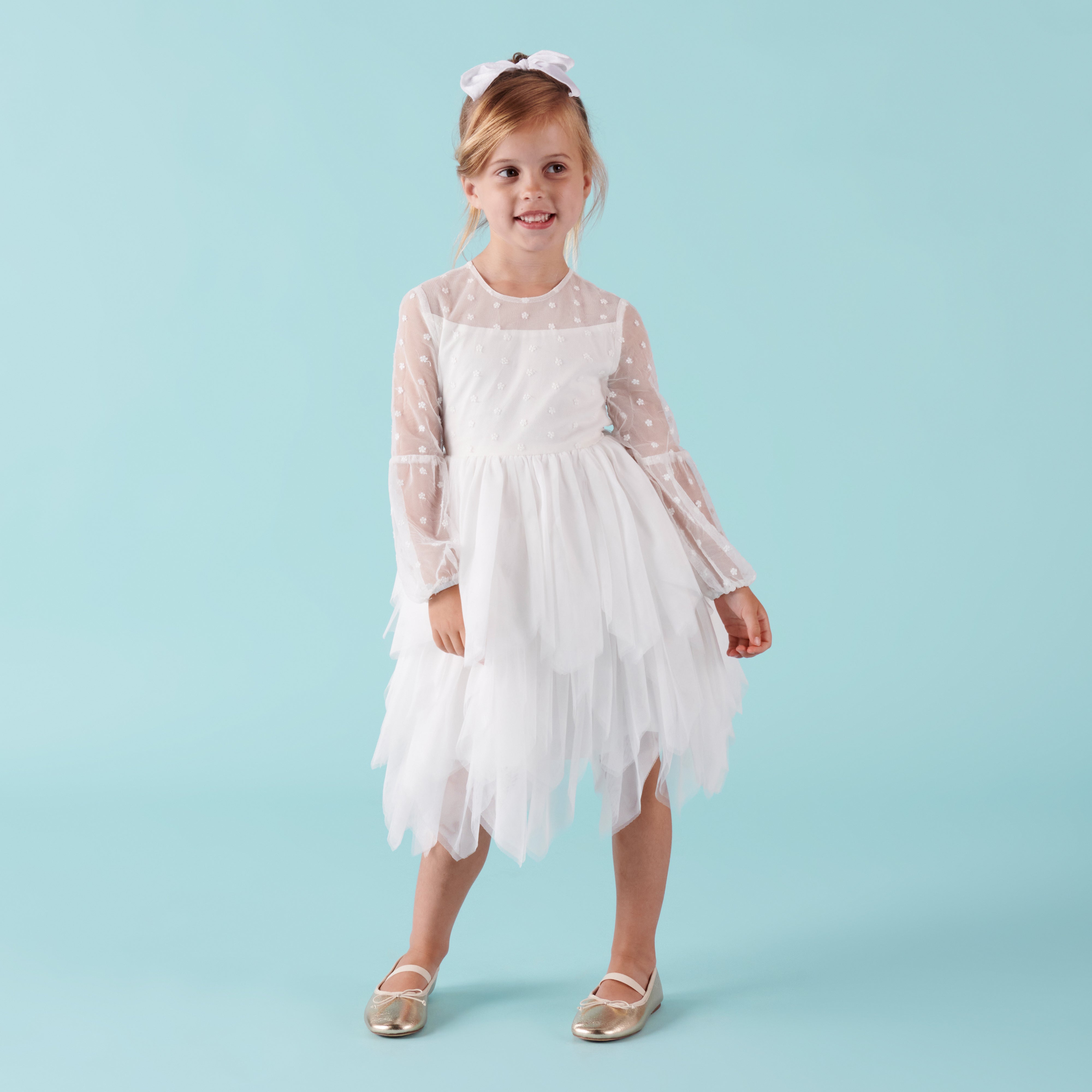 Designer Kidz Dotti Long Sleeve Embroidered Tutu Dress Ivory Baby