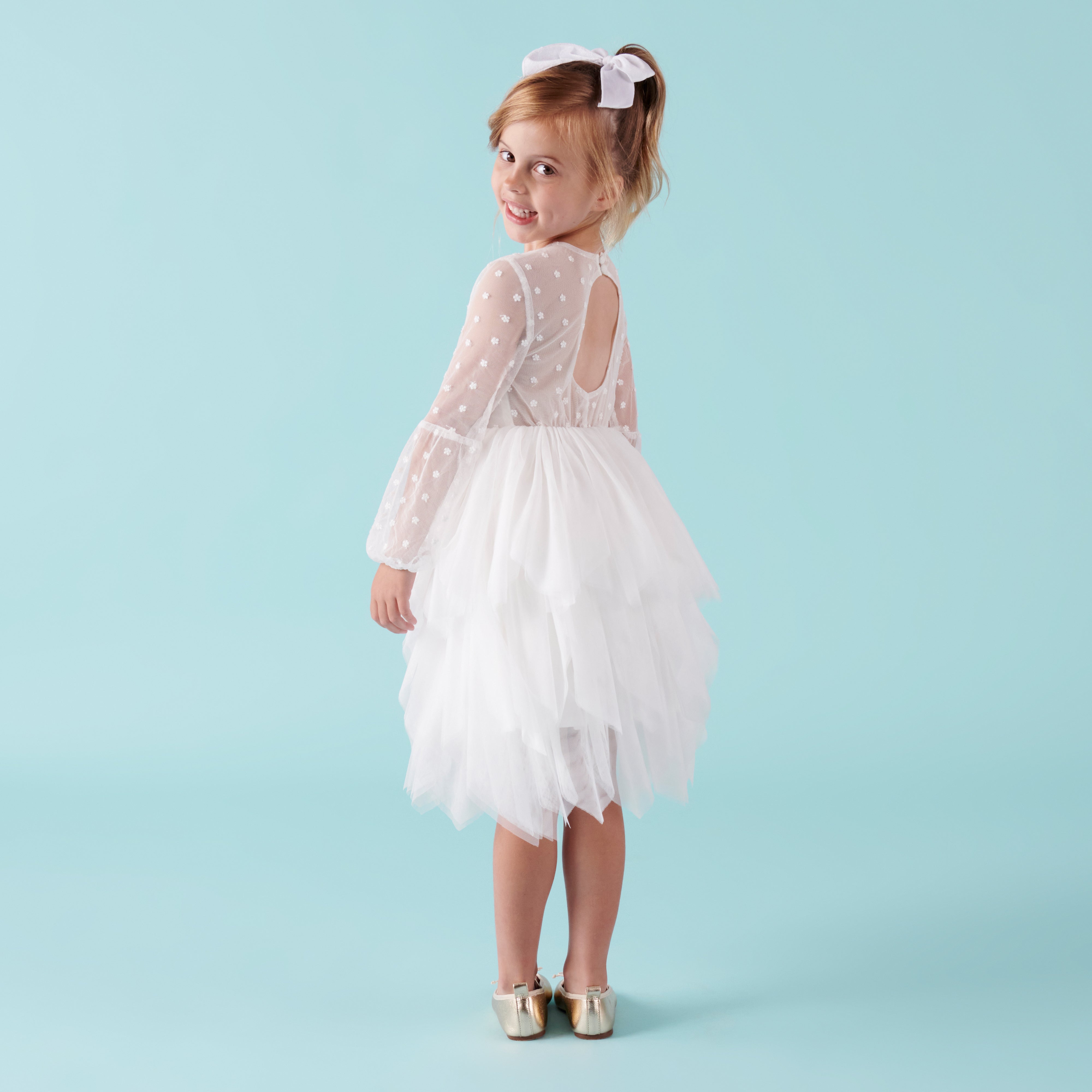 Designer Kidz Dotti Long Sleeve Embroidered Tutu Dress Ivory Baby