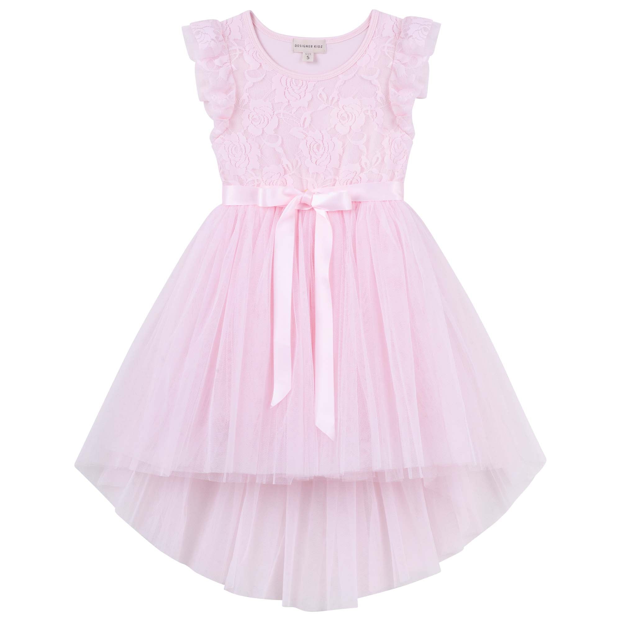 Designer Kidz Libby Lace Short Sleeve Tutu Dress - Pale Pink 