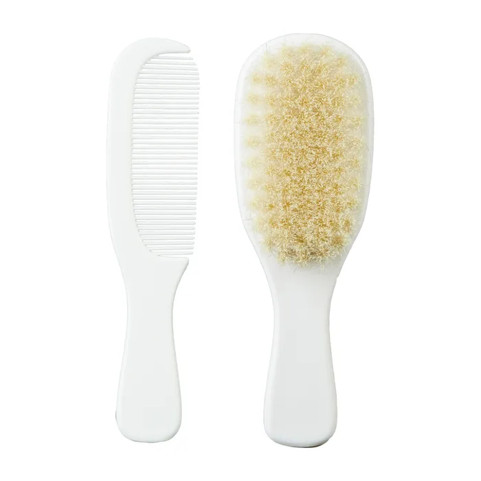 Mininor Comb & Brush Set Baby Soft Natural Bristles Hair Care - White