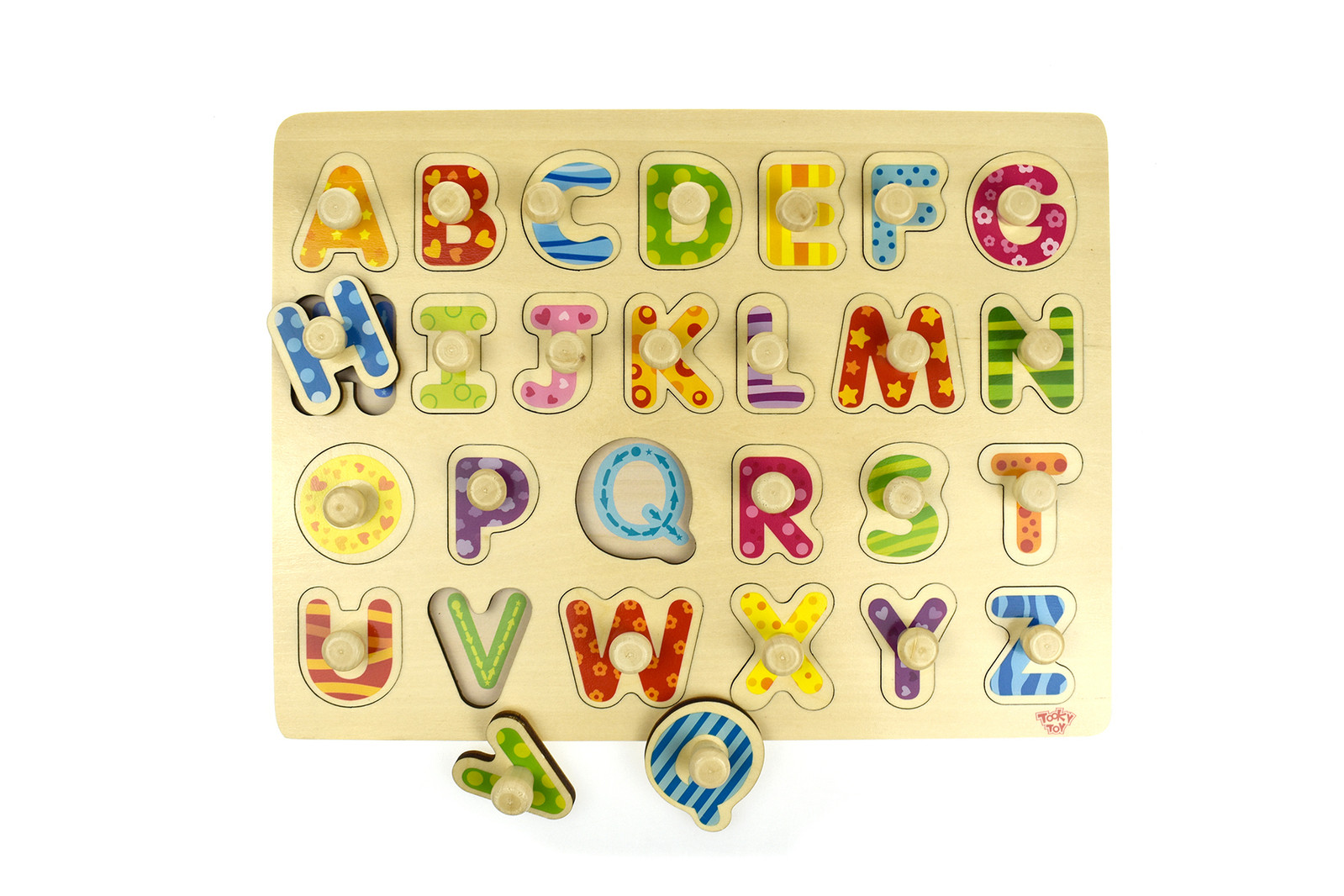 Tooky Toy Wooden English Alphabet Kids Learning Peg Play Puzzle ...