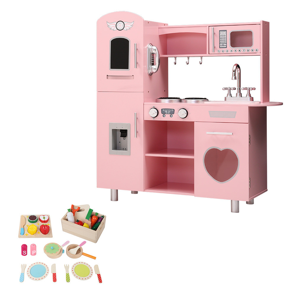 Keezi Kids Wooden Kitchen Pretend Play Set Pink Play sets Baby