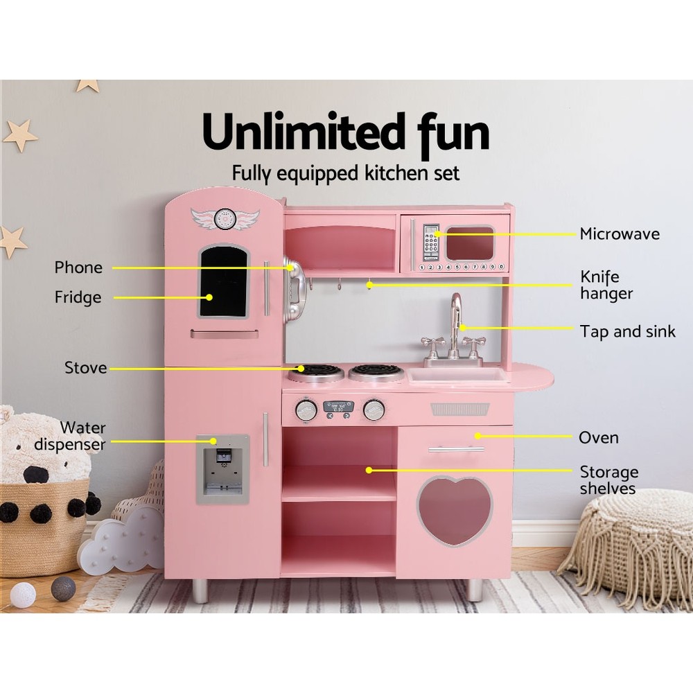 Keezi Kids Wooden Kitchen Pretend Play Set Pink Play sets Baby