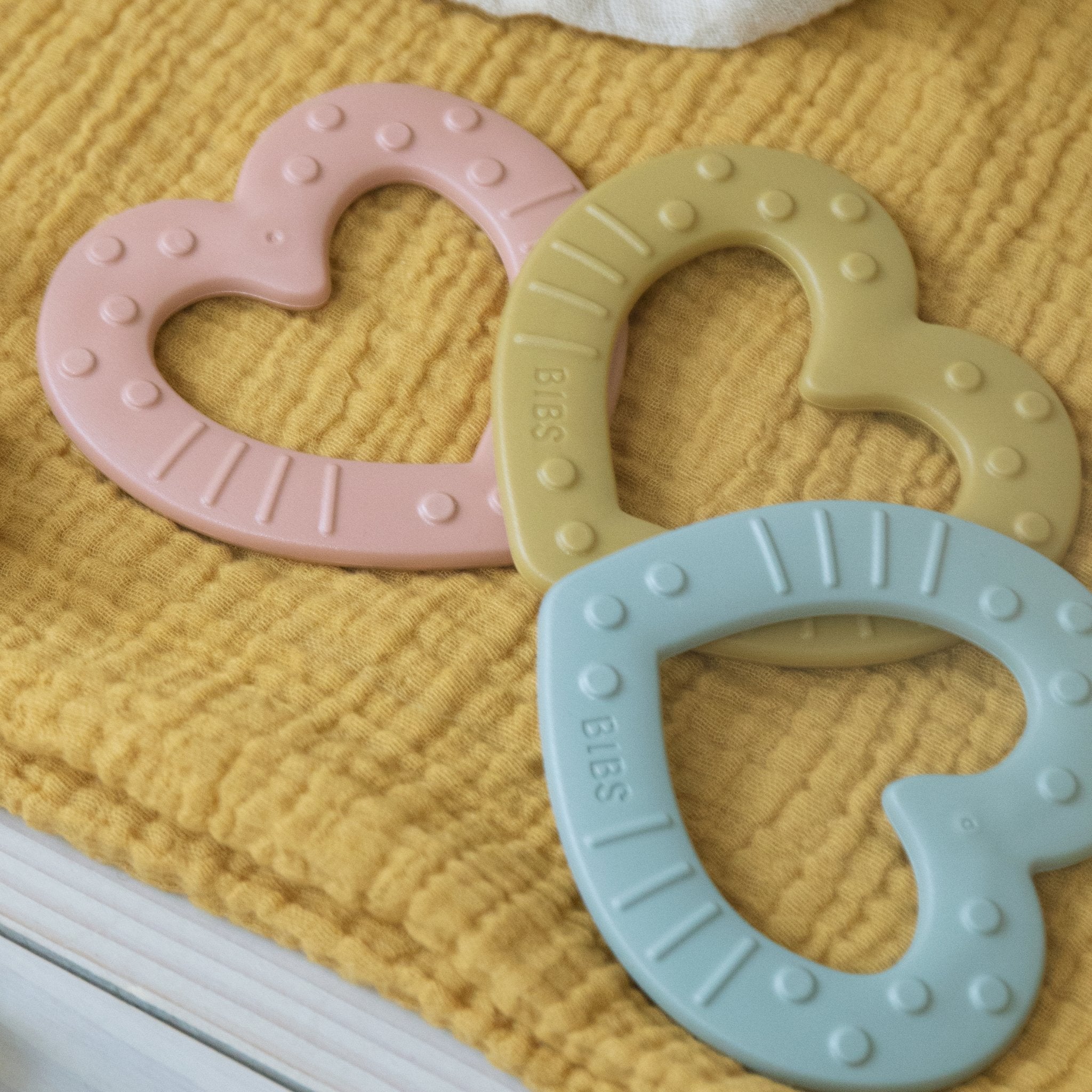 Bibs Bitie Heart Mustard Teethers Baby Bunting AU