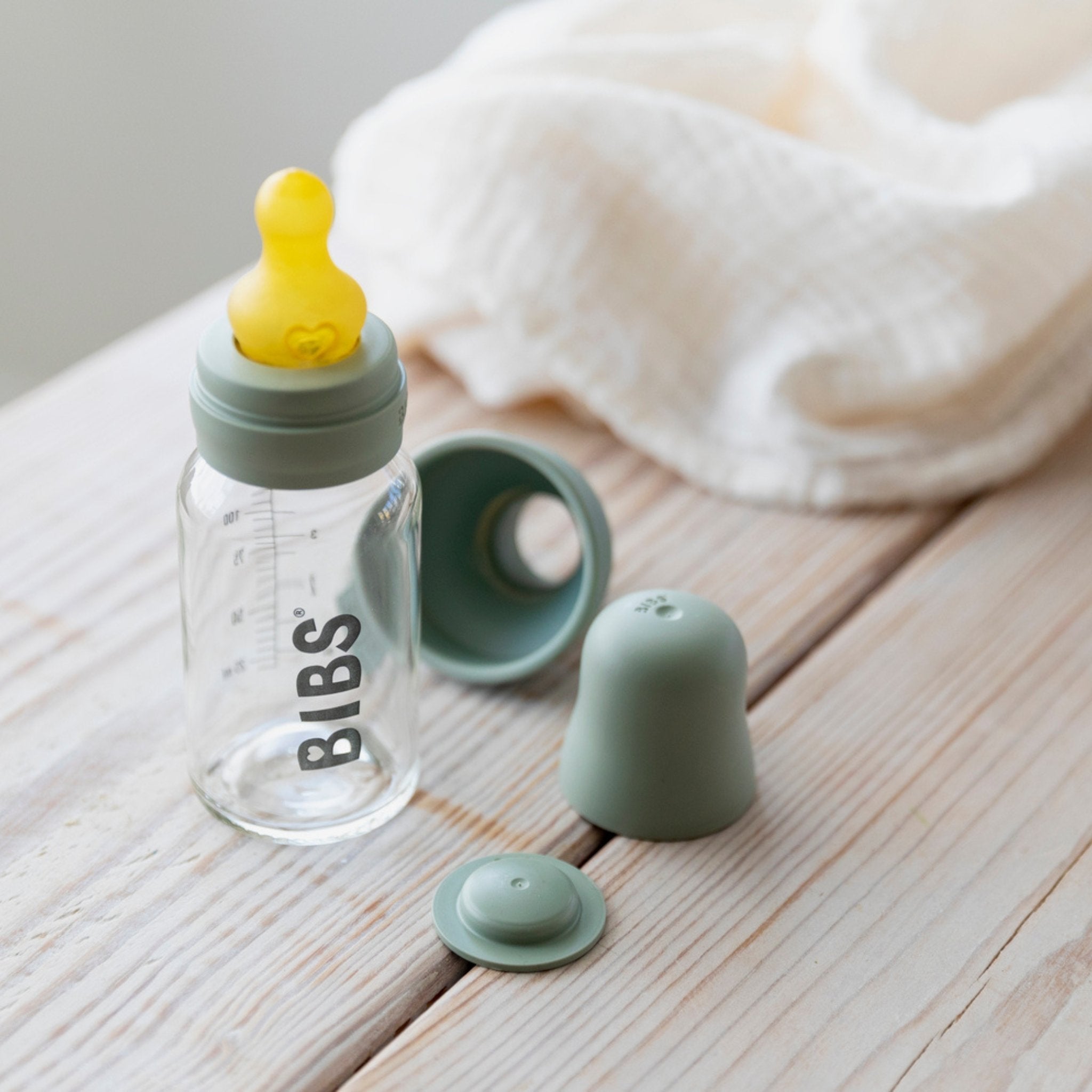 Bibs 110ml Glass Bottle Set Sage Bottles Baby Bunting AU