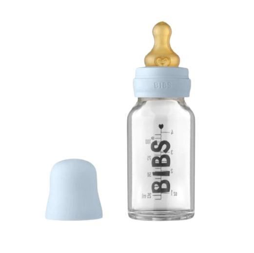 Bibs 110ml Glass Bottle Set Baby Blue Bottles Baby Bunting AU