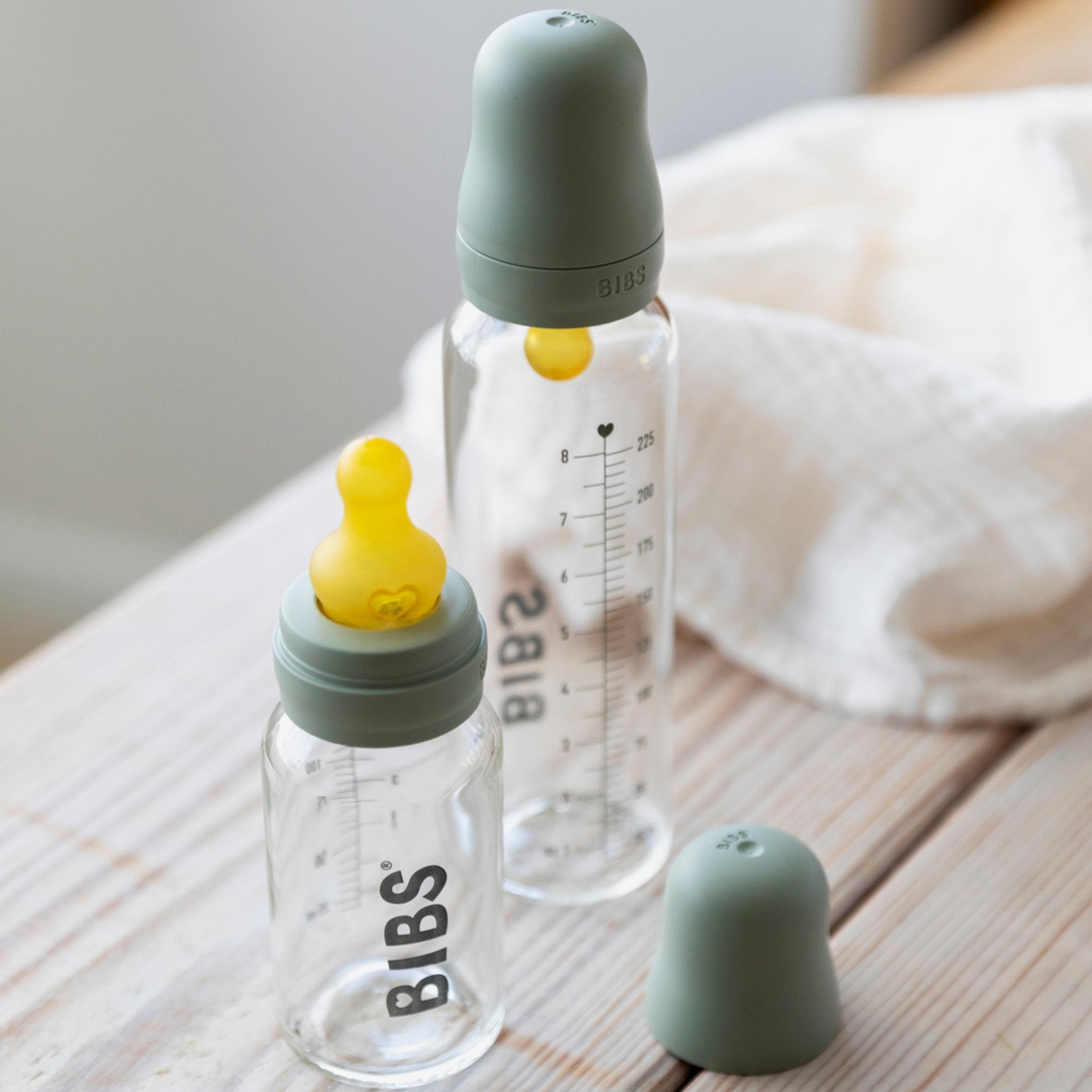 Bibs 225ml Glass Bottle Set Sage Bottles Baby Bunting AU