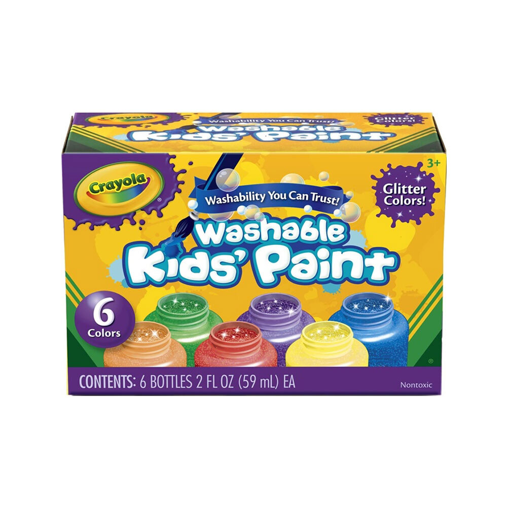 Crayola 59ml Kids Glitter & Metallic NonToxic Washable Colours Paint