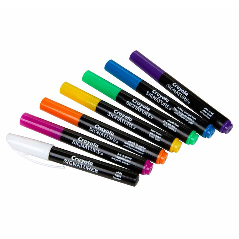 Crayola Signature Neon Light Effects Drawing Marker Pens w/ White Paint
