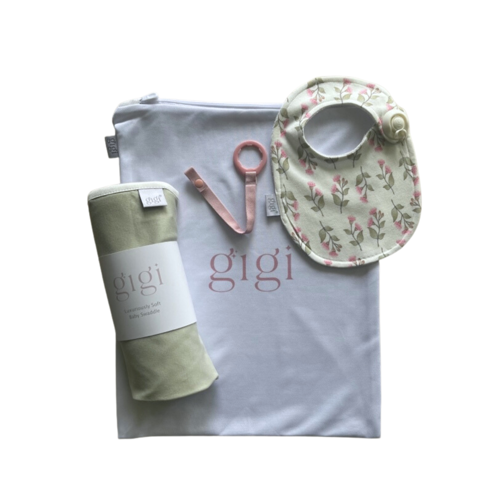 Gigi Baby T Set Sage Bib And Lena Baby Wrap Vanilla Blush