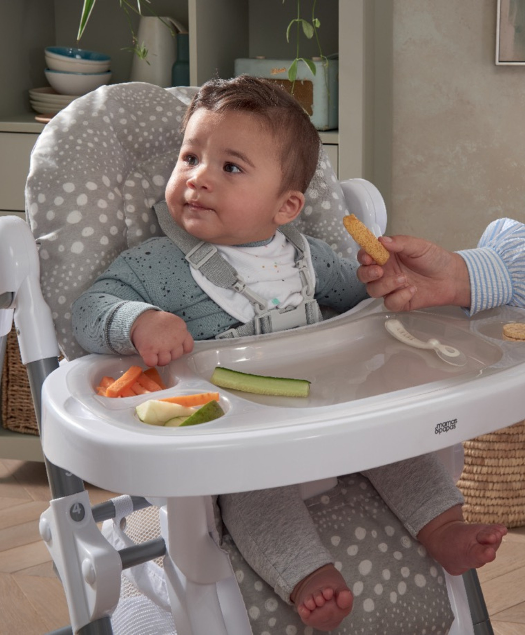 Mamas & Papas Snax Adjustable Highchair With Removable Tray - Grey Spot ...