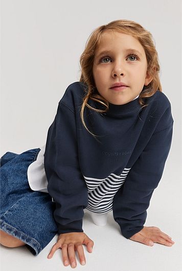 Country Road Girl's Australian Cotton Modern Logo Sweat - Navy Stripe ...