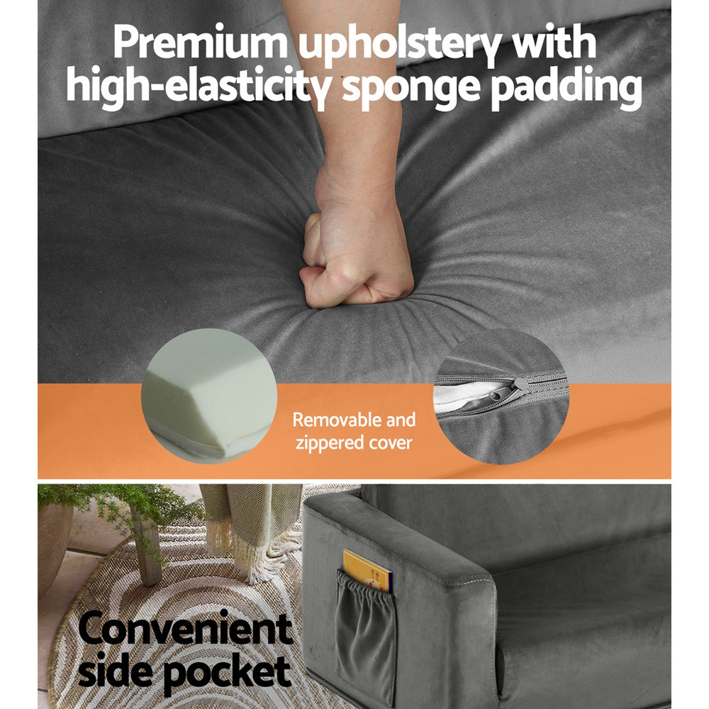 Keezi Kids Convertible Sofa 2 Seater Grey Glider Chairs & Ottomans