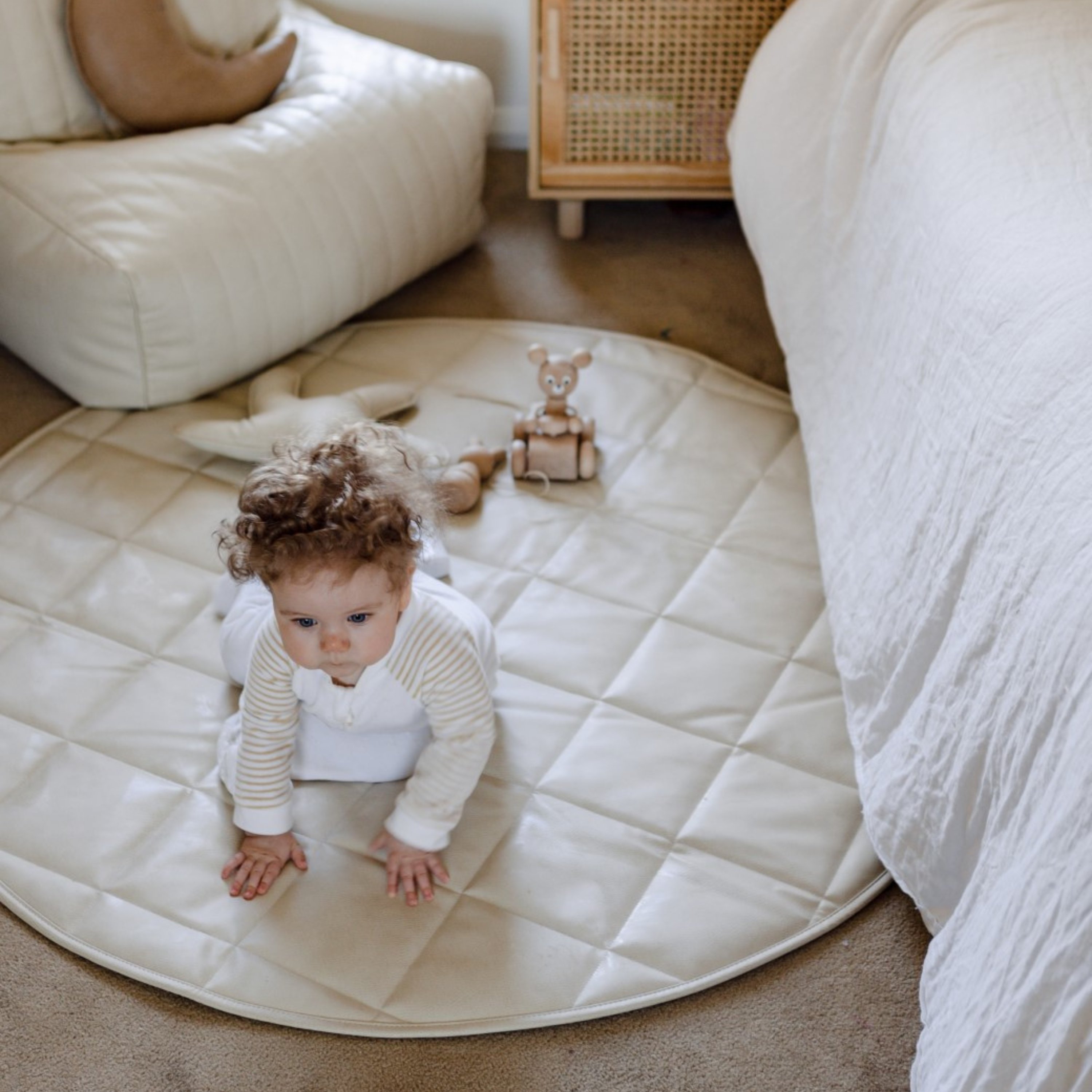 Henlee Quilted Play Mat - Ecru | Mats | Baby Bunting AU