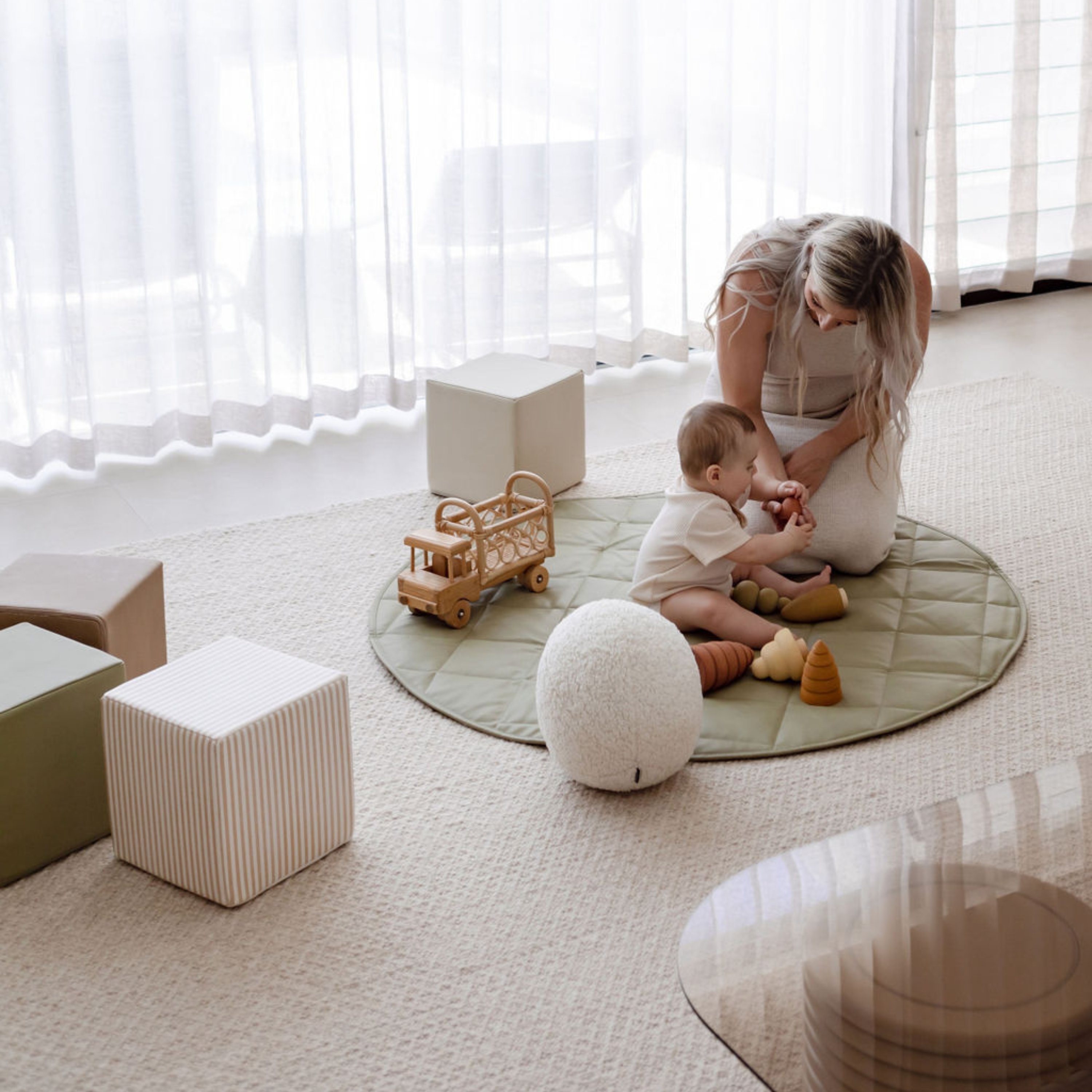 Henlee Quilted Play Mat Sage Mats Baby Bunting AU