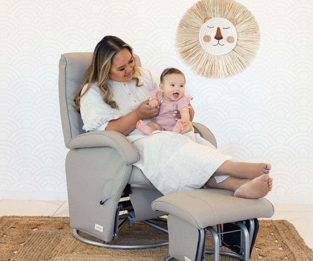 Babyhood Diva Feeding Glider Chair & Ottoman Ice Grey Glider Chairs